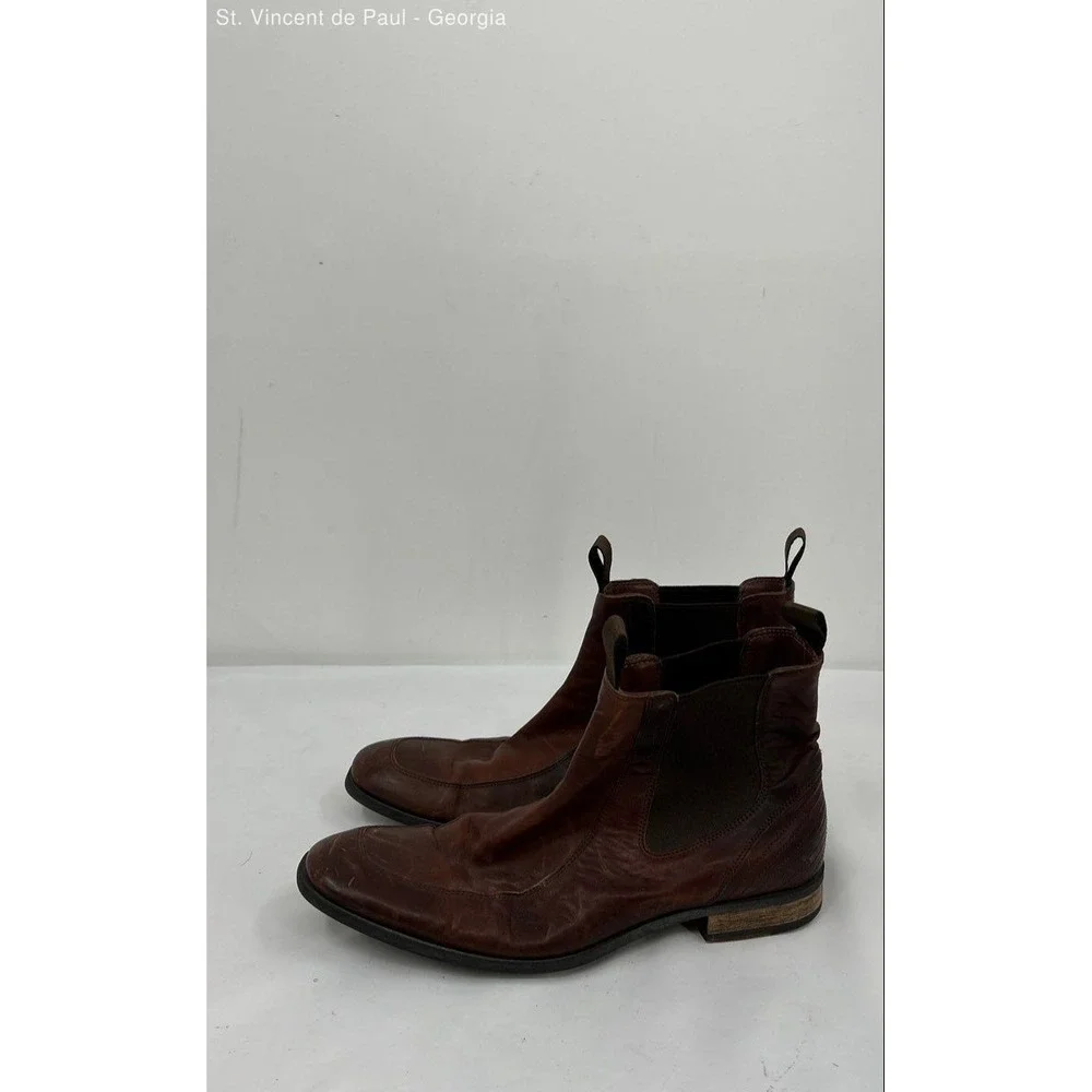 Hugo Boss Brown Leather‎ Handcrafted Italian Made Chelsea Slip-On Boot Men 8